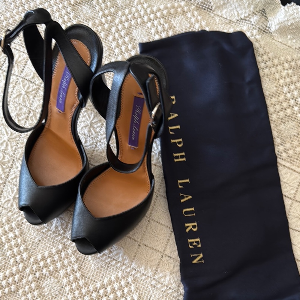 Ralph Lauren Black Stiletto Heels with Ankle Strap